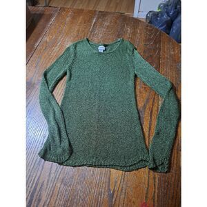 Size 4 Small Chicos Size 0 Dark Green Long Sleeve Semi Sheer Loose Knit Sweater
